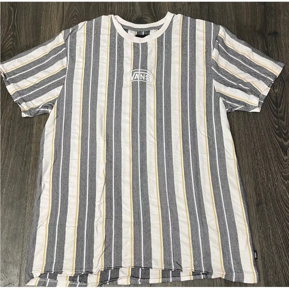 Vans Other - Vans Men’s Striped Gray Yellow White Short Sleeve Shirt Size L Embroidered Logo
